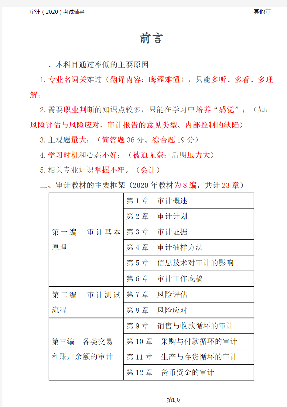 2020年注会审计教材的主要变化