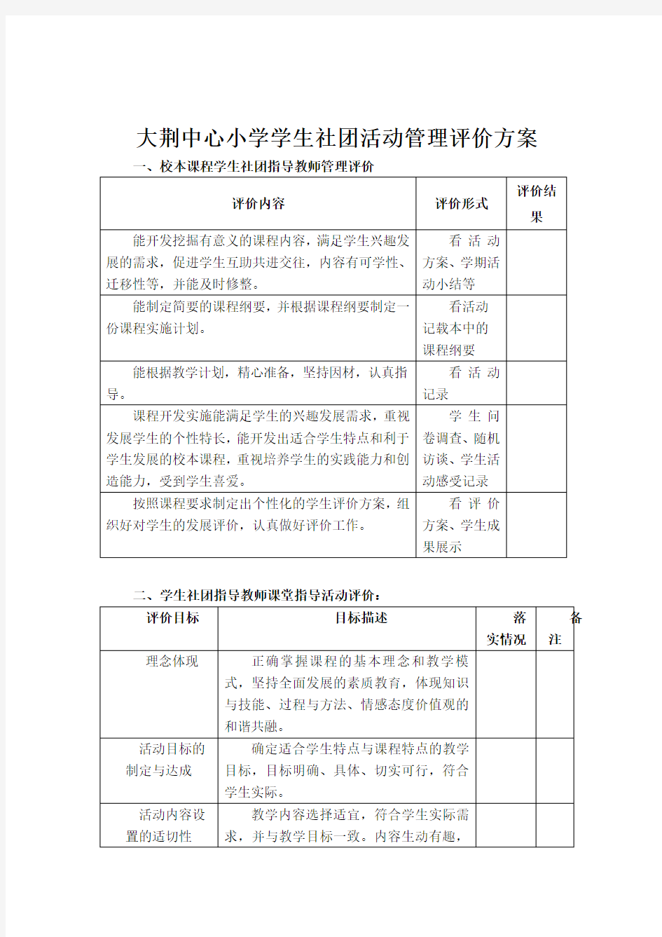 学生社团活动管理评价方案