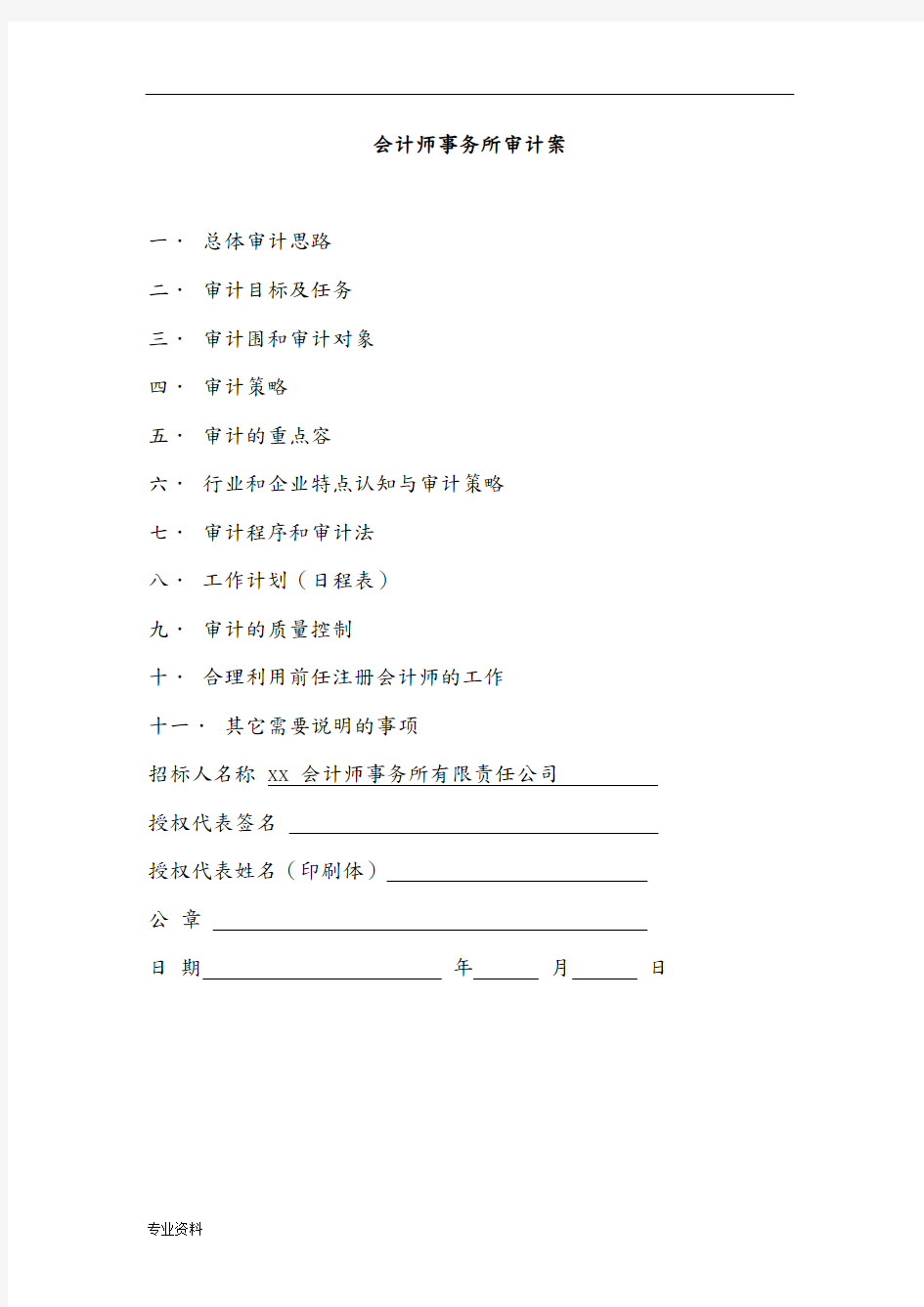 会计师事务所审计方案