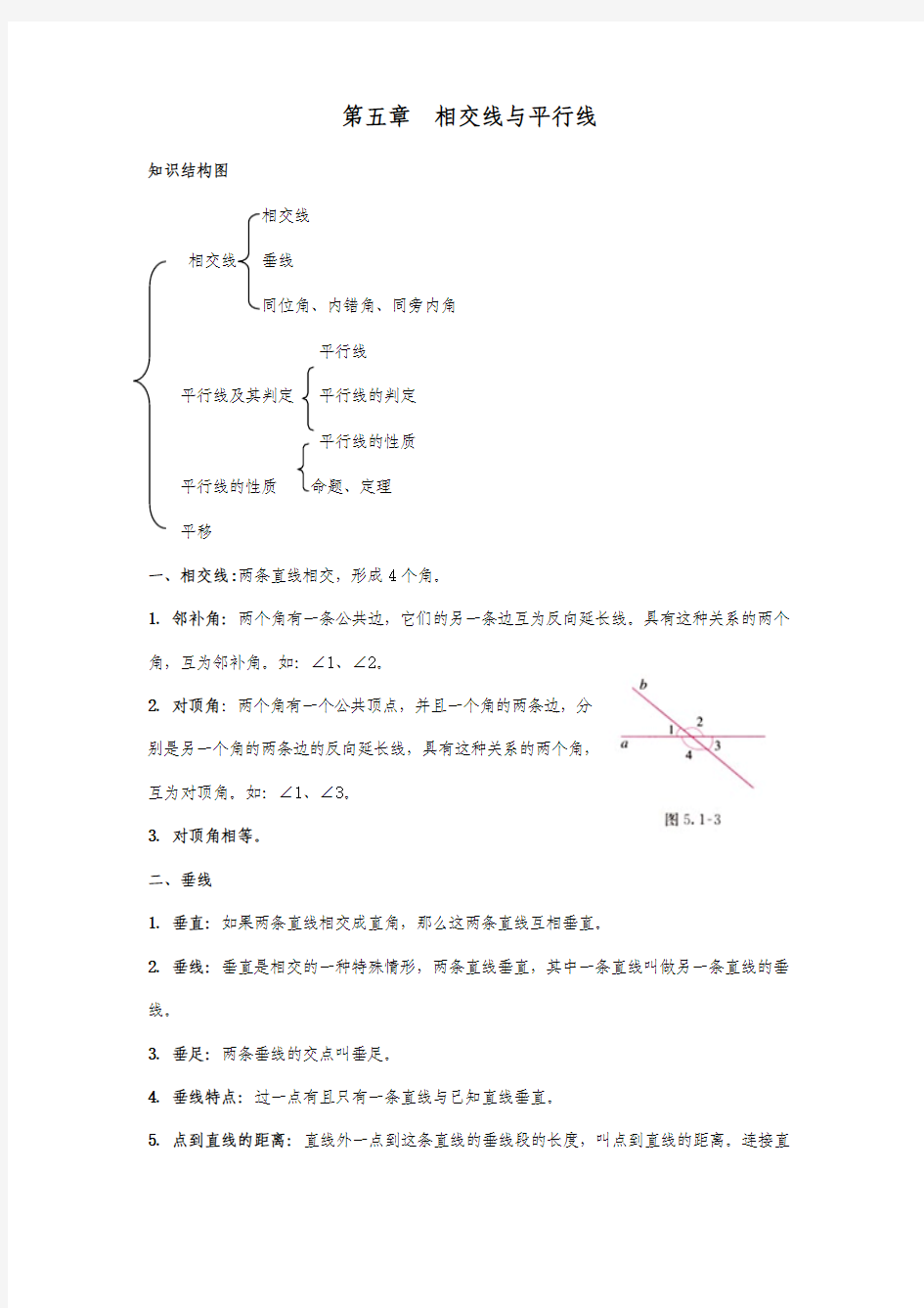 人教版-数学-七年级-下册-第五章-相交线与平行线-知识点