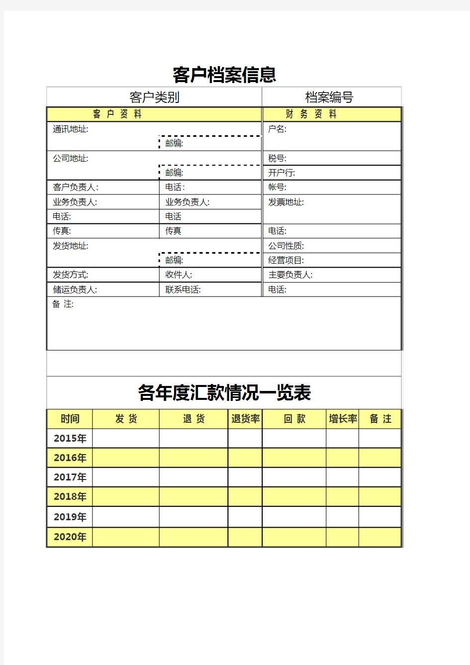 公司客户档案表通用模板