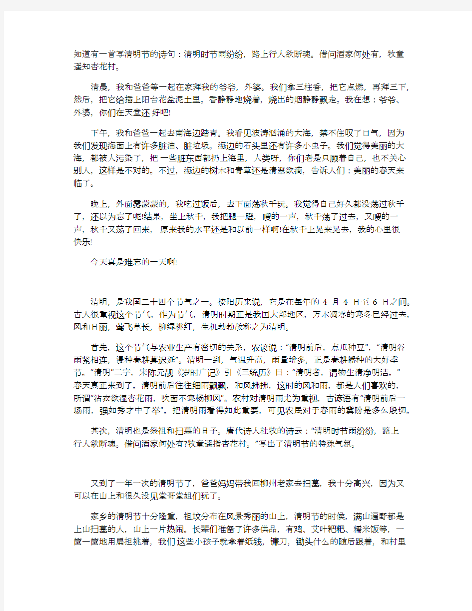 难忘的清明节作文300字5篇