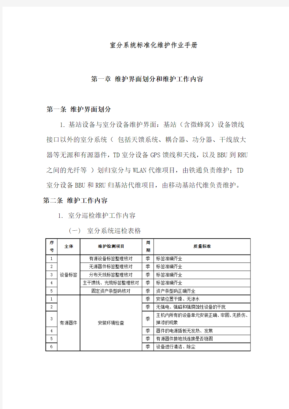 室分标准化维护作业手册