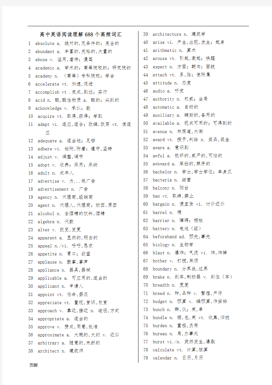 高中英语阅读理解688个高频词汇(已排序)