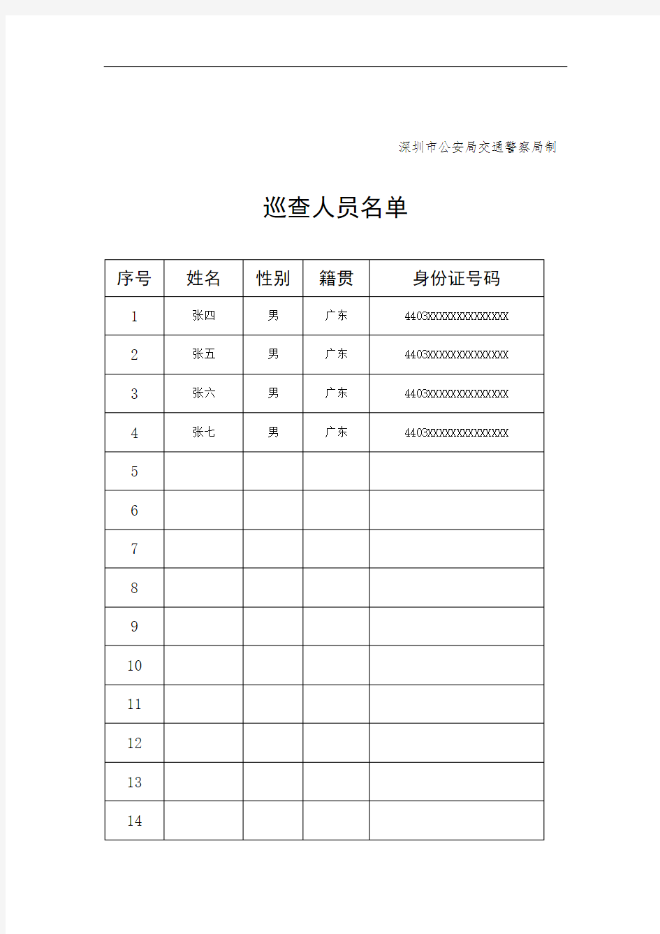 深圳市经营性停车场变更管理单位申请表(样表)