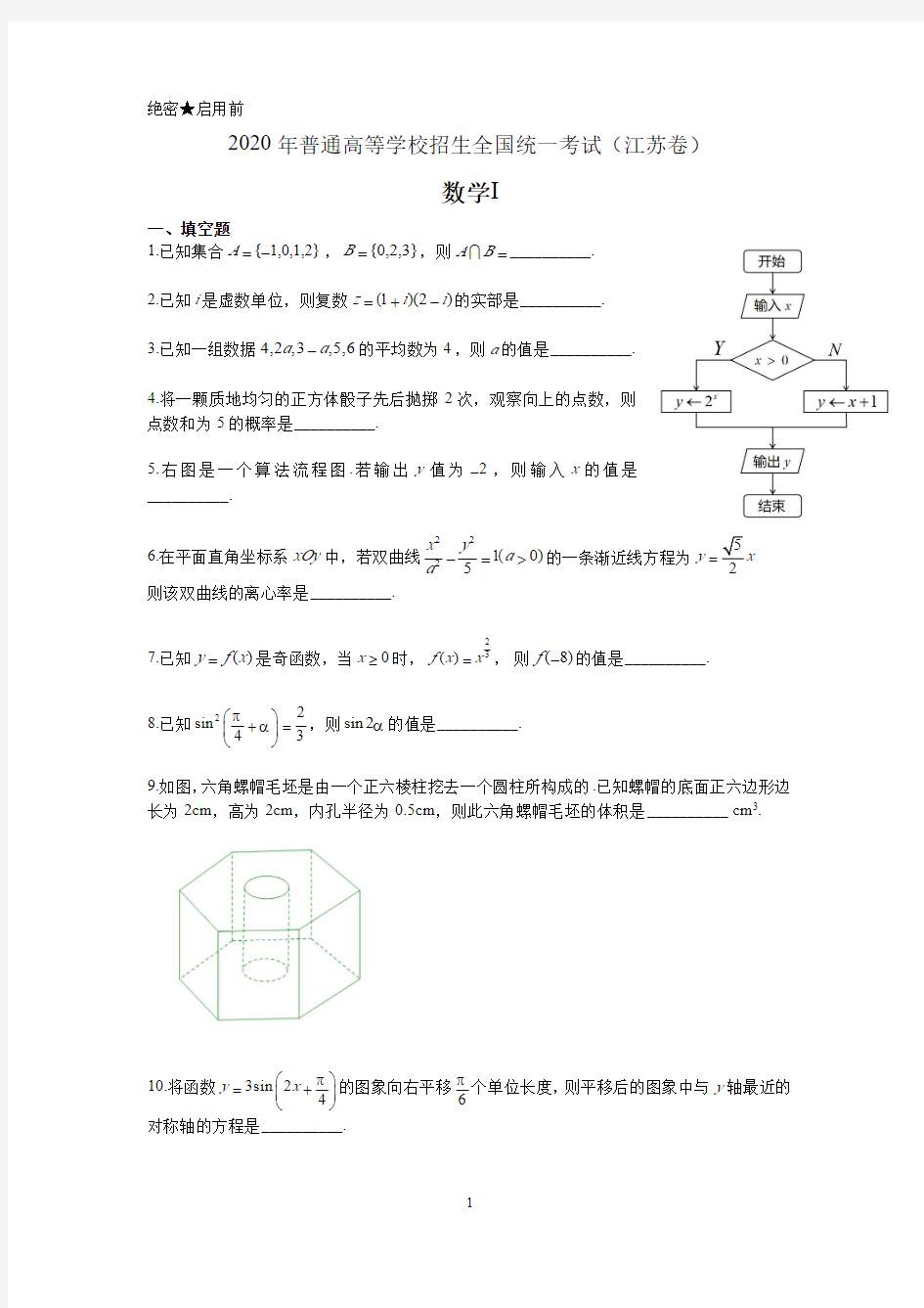 2020届江苏高考数学原卷版含附加题
