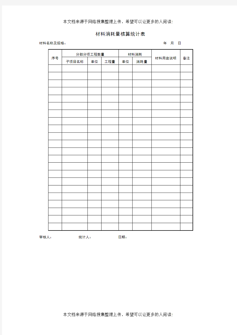 材料消耗量核算统计表格式