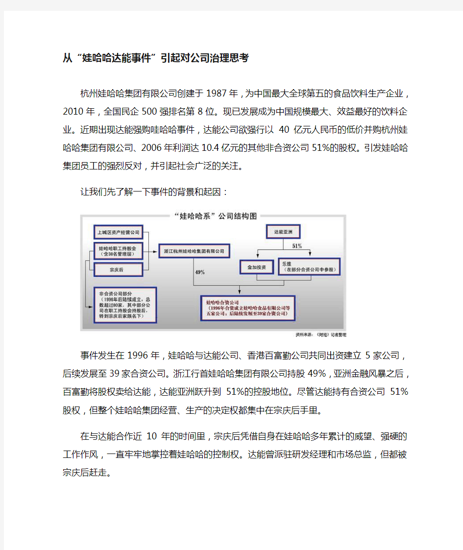 (完整word版)娃哈哈事件看公司治理-案例分析