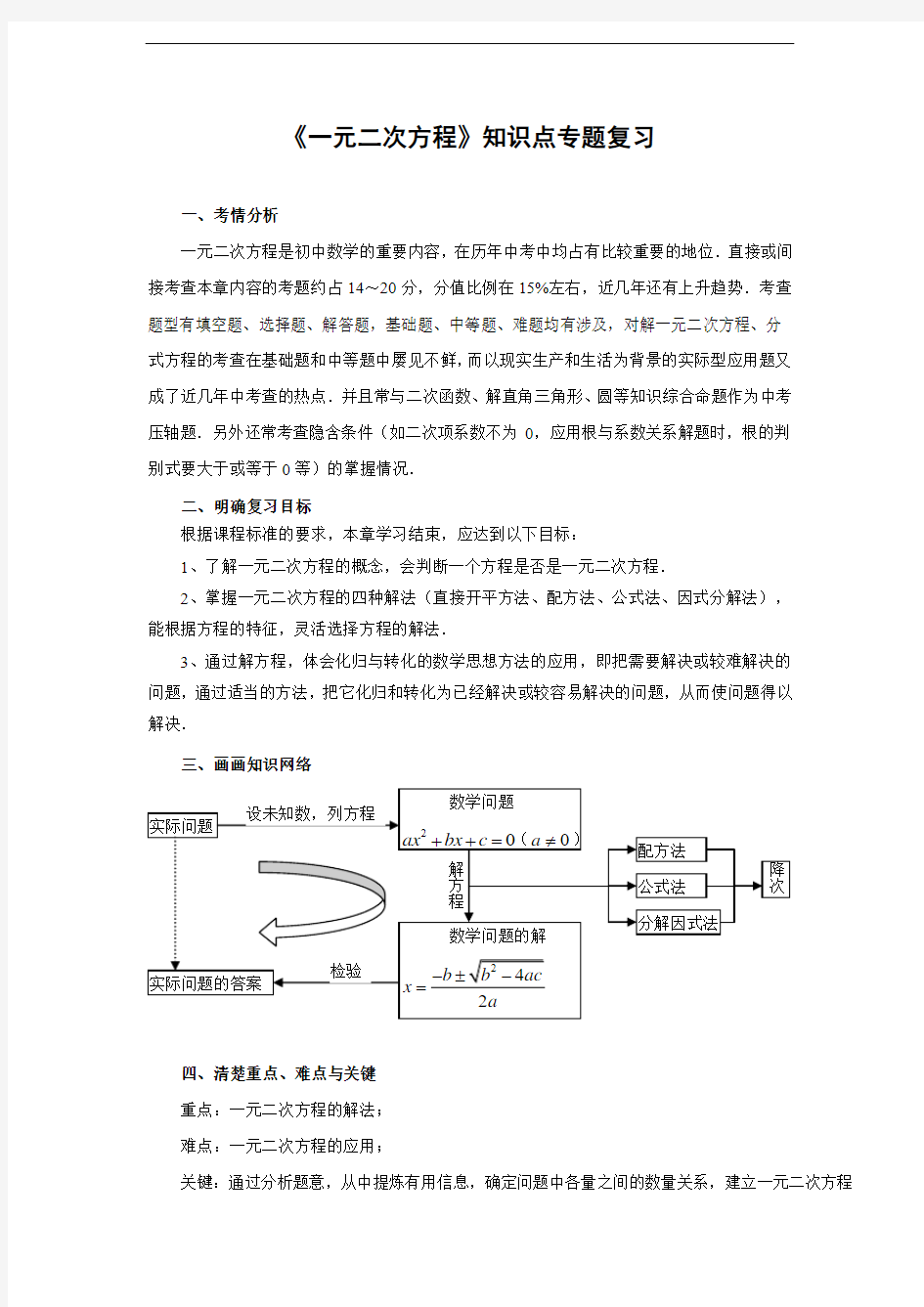 中考数学复习指导：《一元二次方程》知识点专题复习