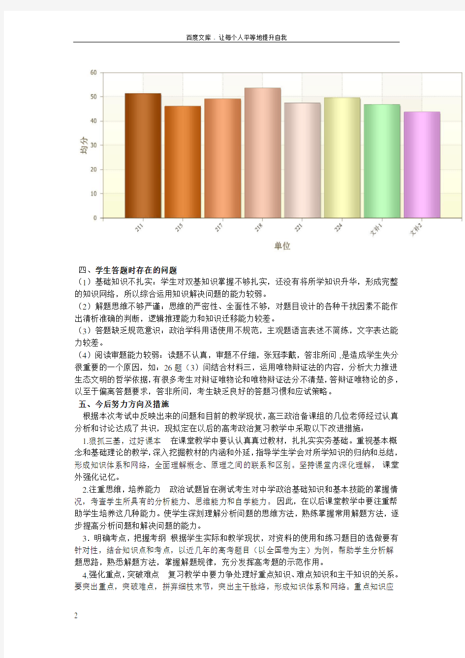 2017届高三一模政治考试质量分析高三政治备课组