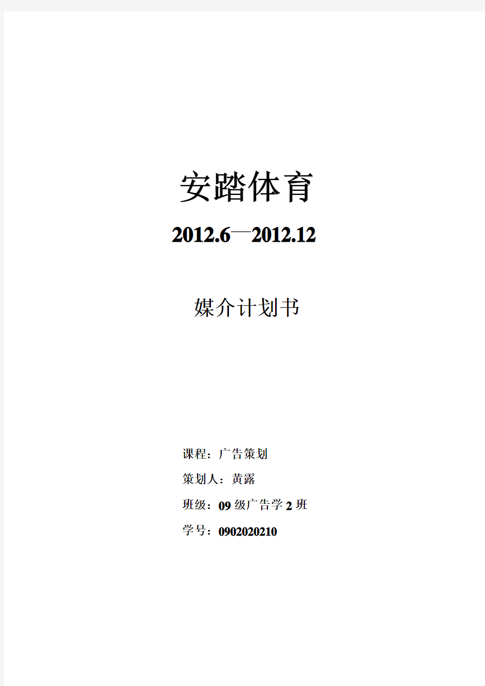 安踏2012.6—2012.12媒介策划书