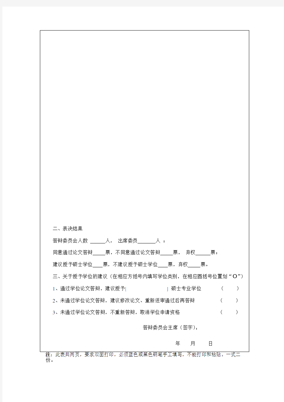 硕士专业学位答辩委员会决议书