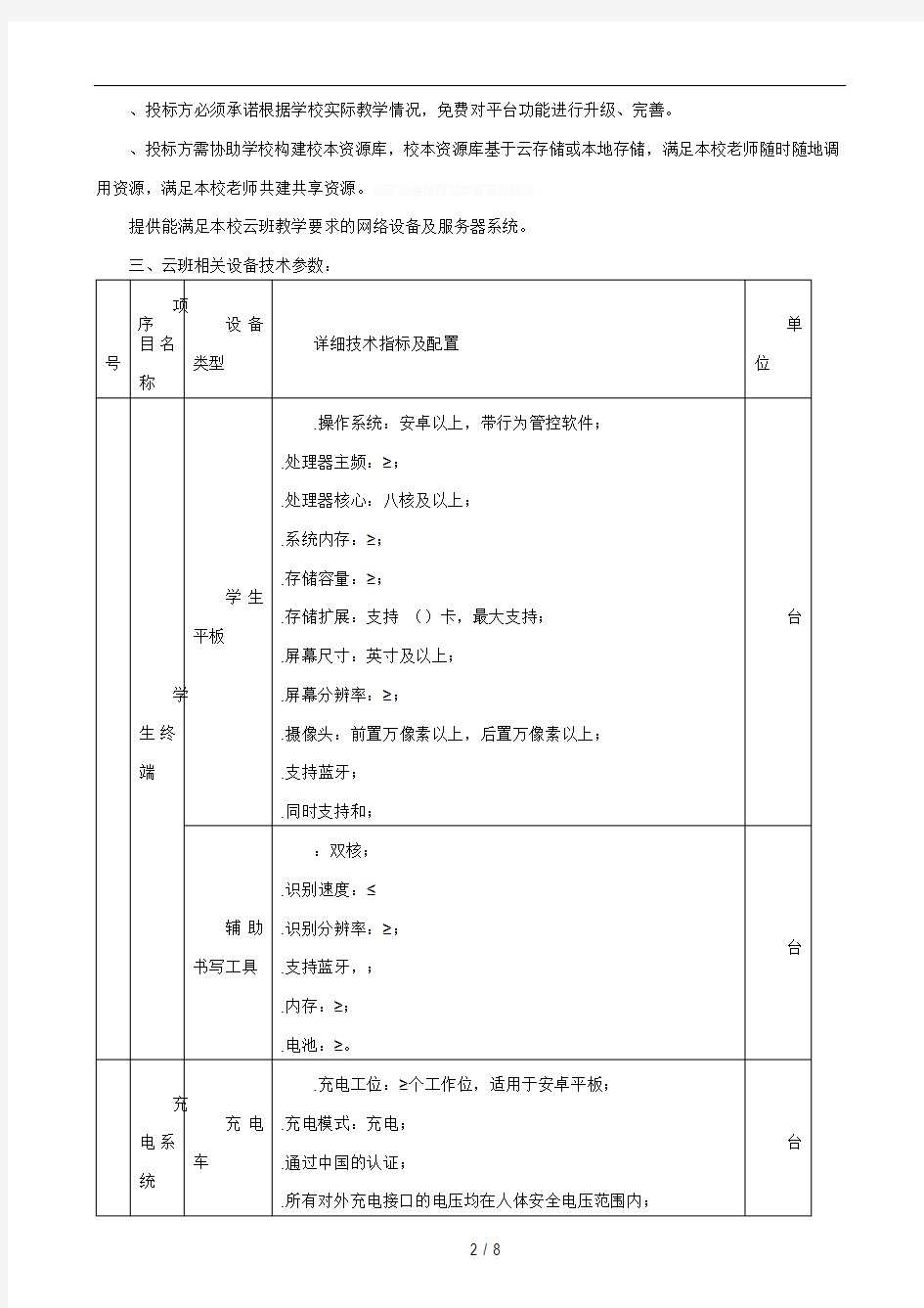 技术和商务要求