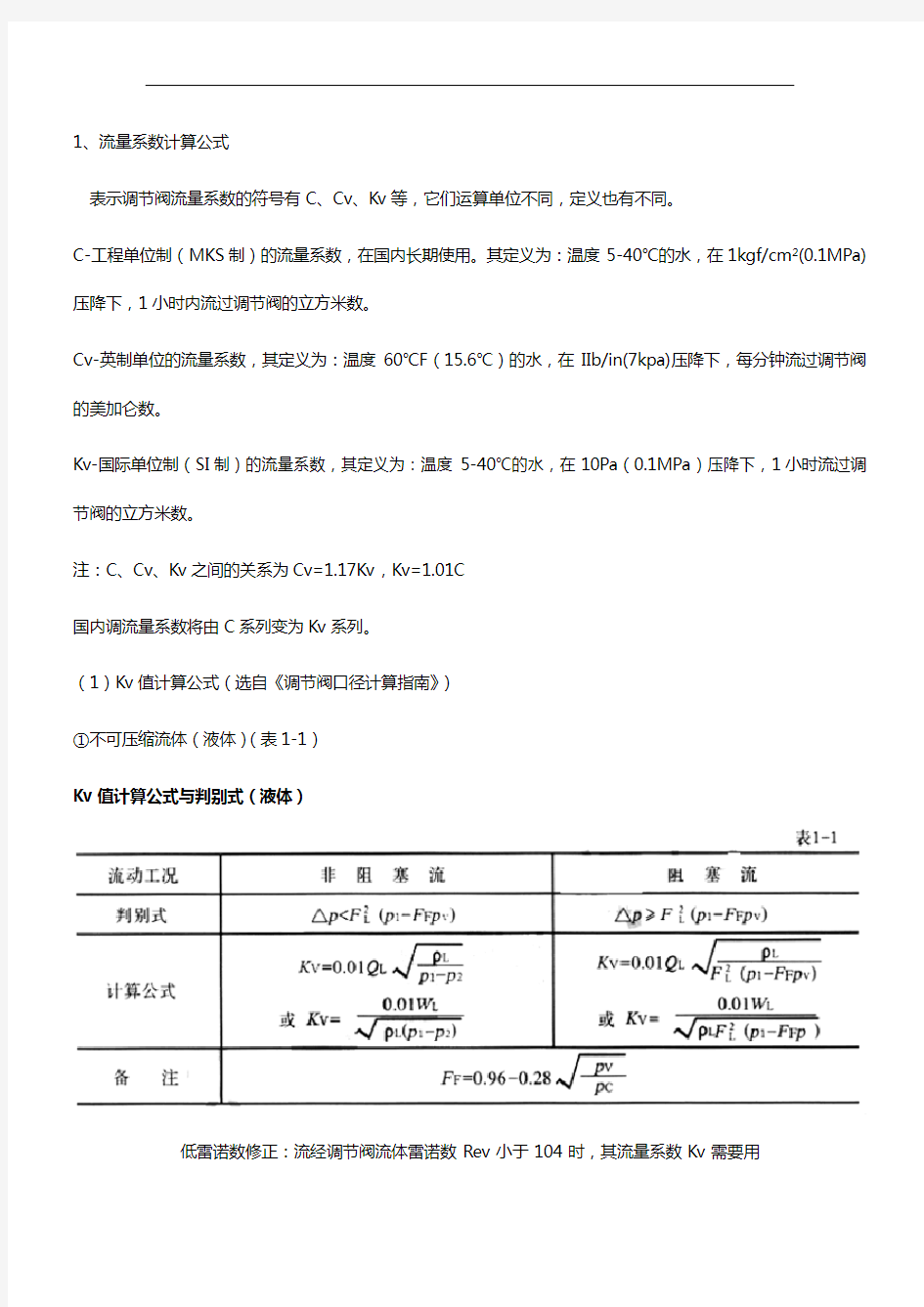 最新调节阀流量系数计算公式和选择数据