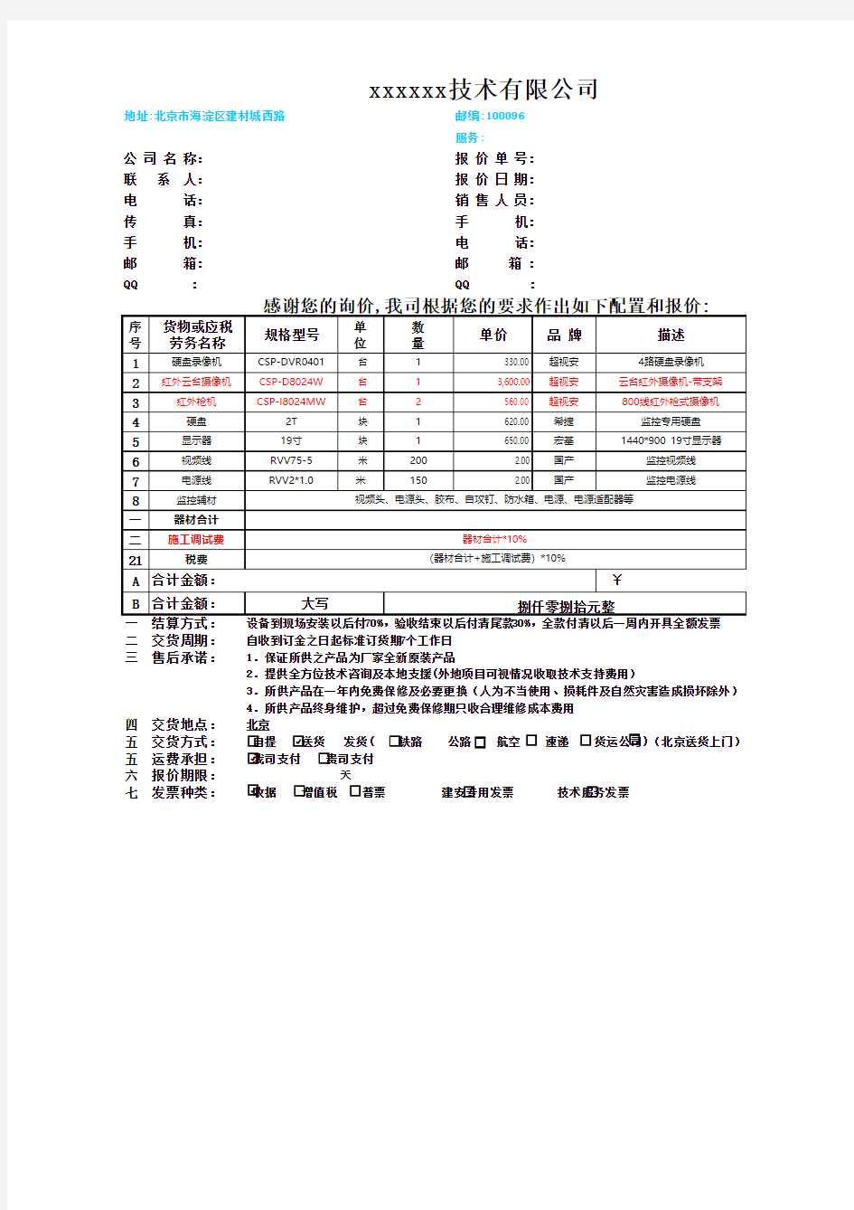 监控系统配置清单