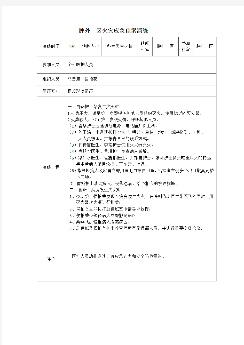 火灾护理应急预案演练