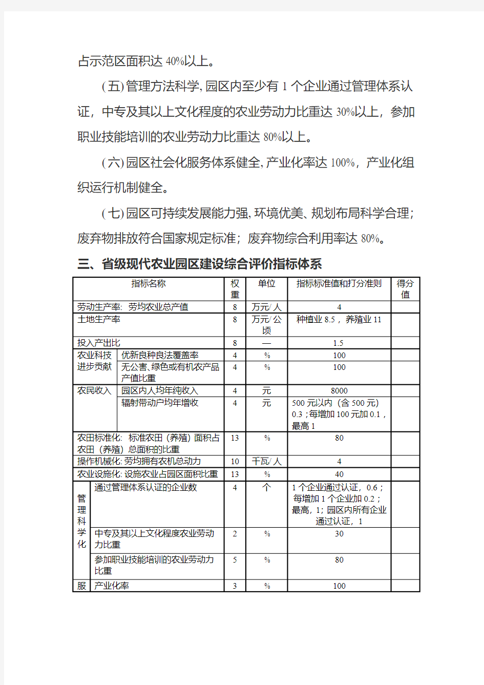 广东省现代农业园区建设综合评价指标体系(试行)