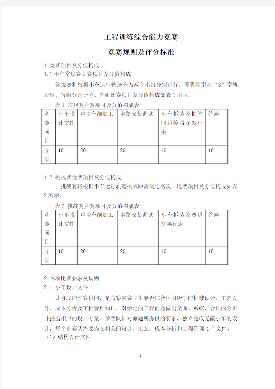 工程训练综合能力竞赛规则及评分标准