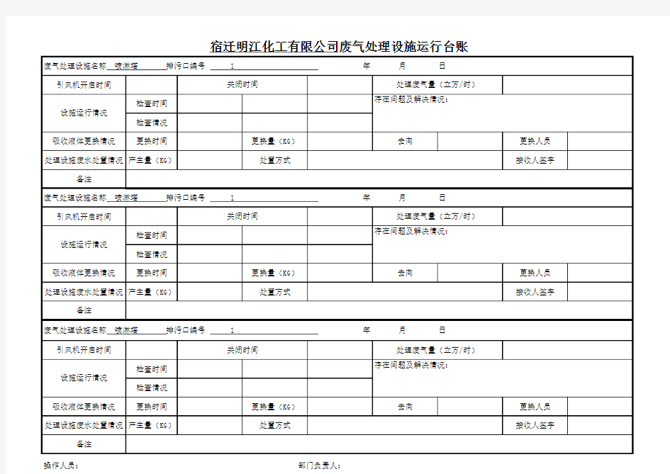 废气处理设施运行台账