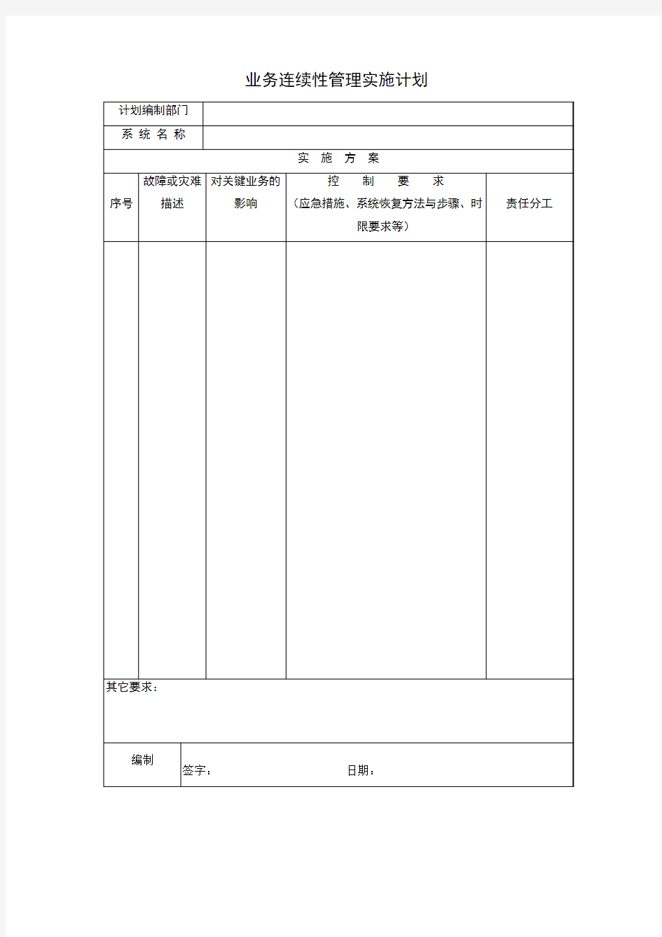 业务连续性管理实施计划