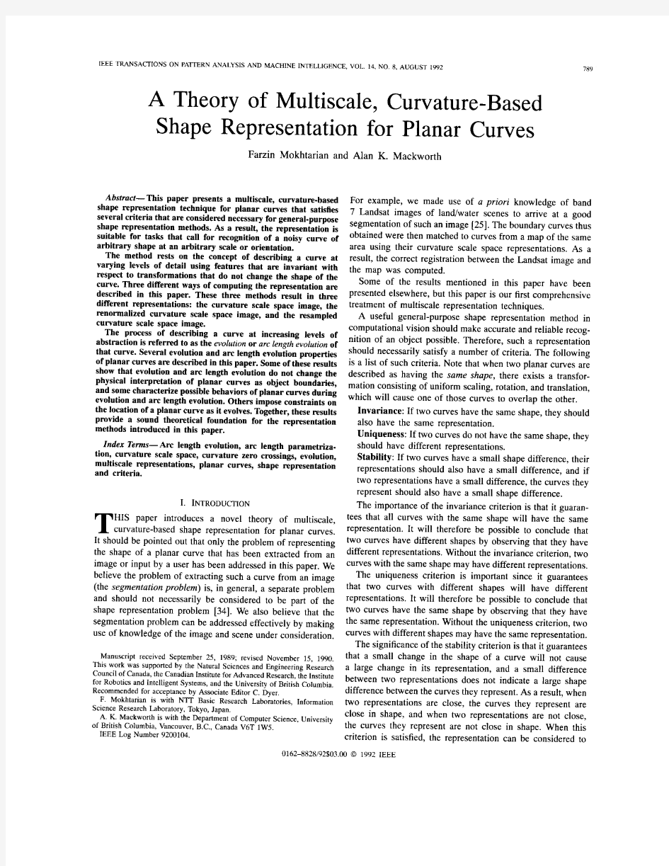 A Theory of Multi-Scale, Curvature-Based Shape Representation for Planar Curves