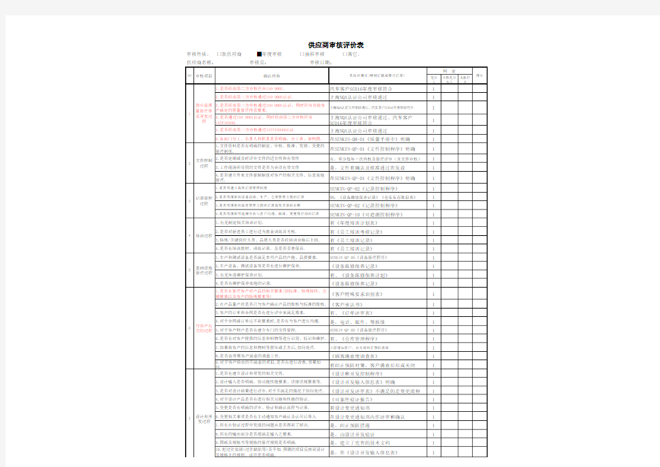 IATF16949质量管理体系供应商审核表