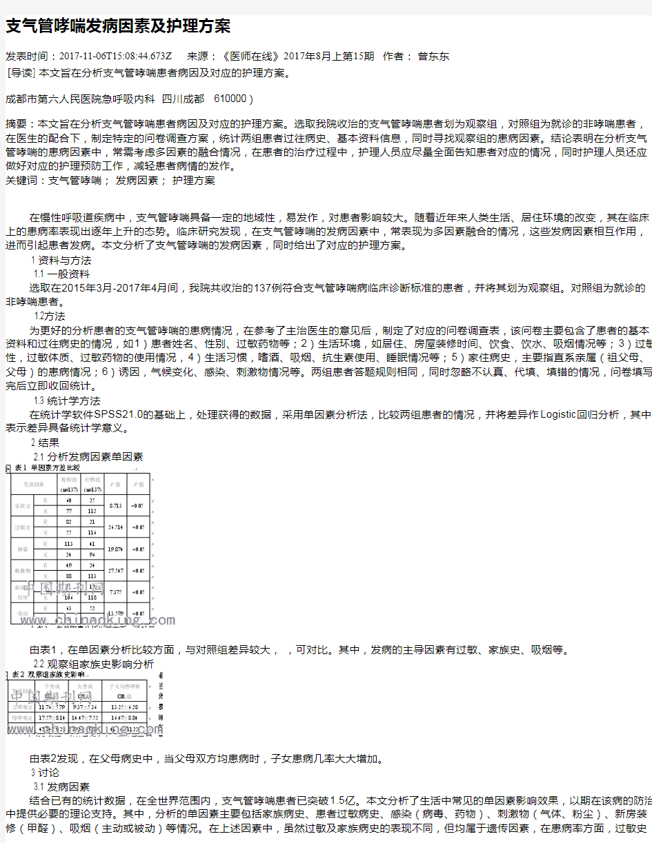 支气管哮喘发病因素及护理方案