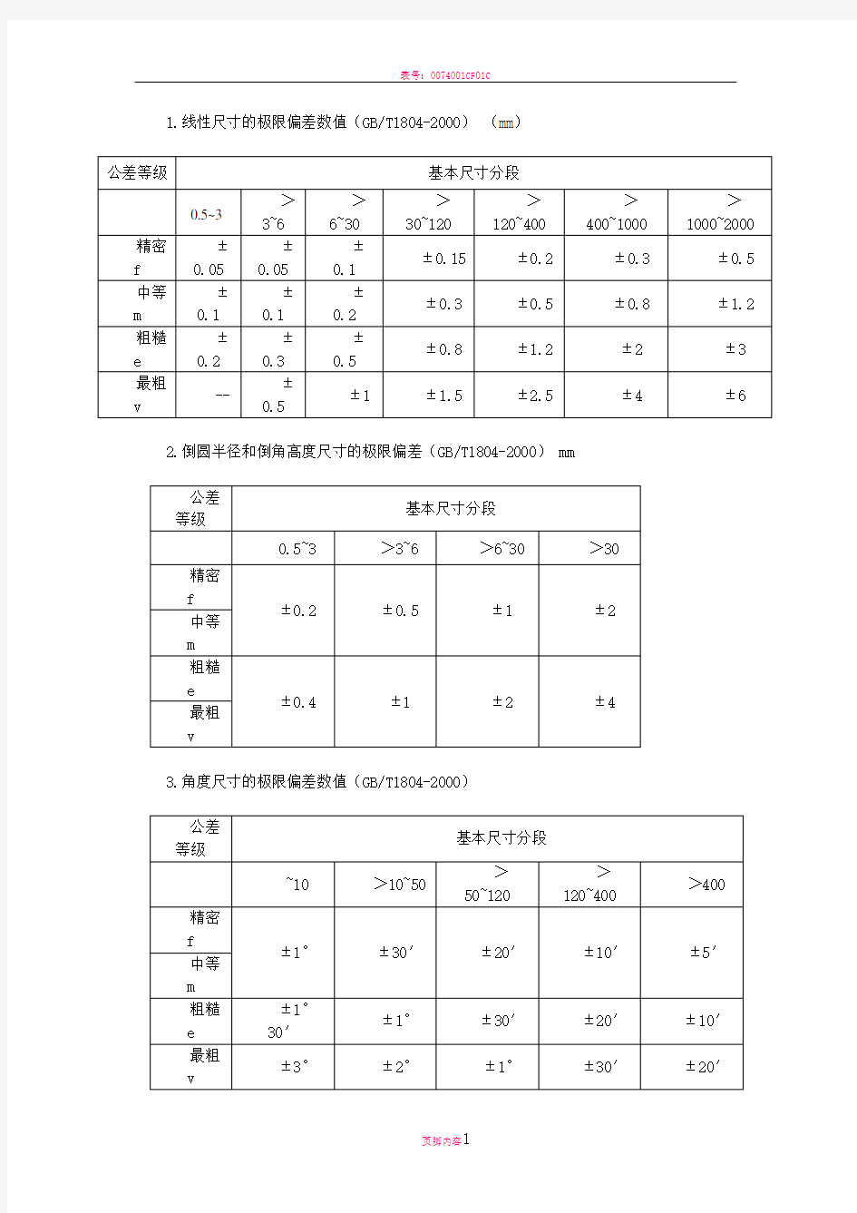 机械加工自由公差表