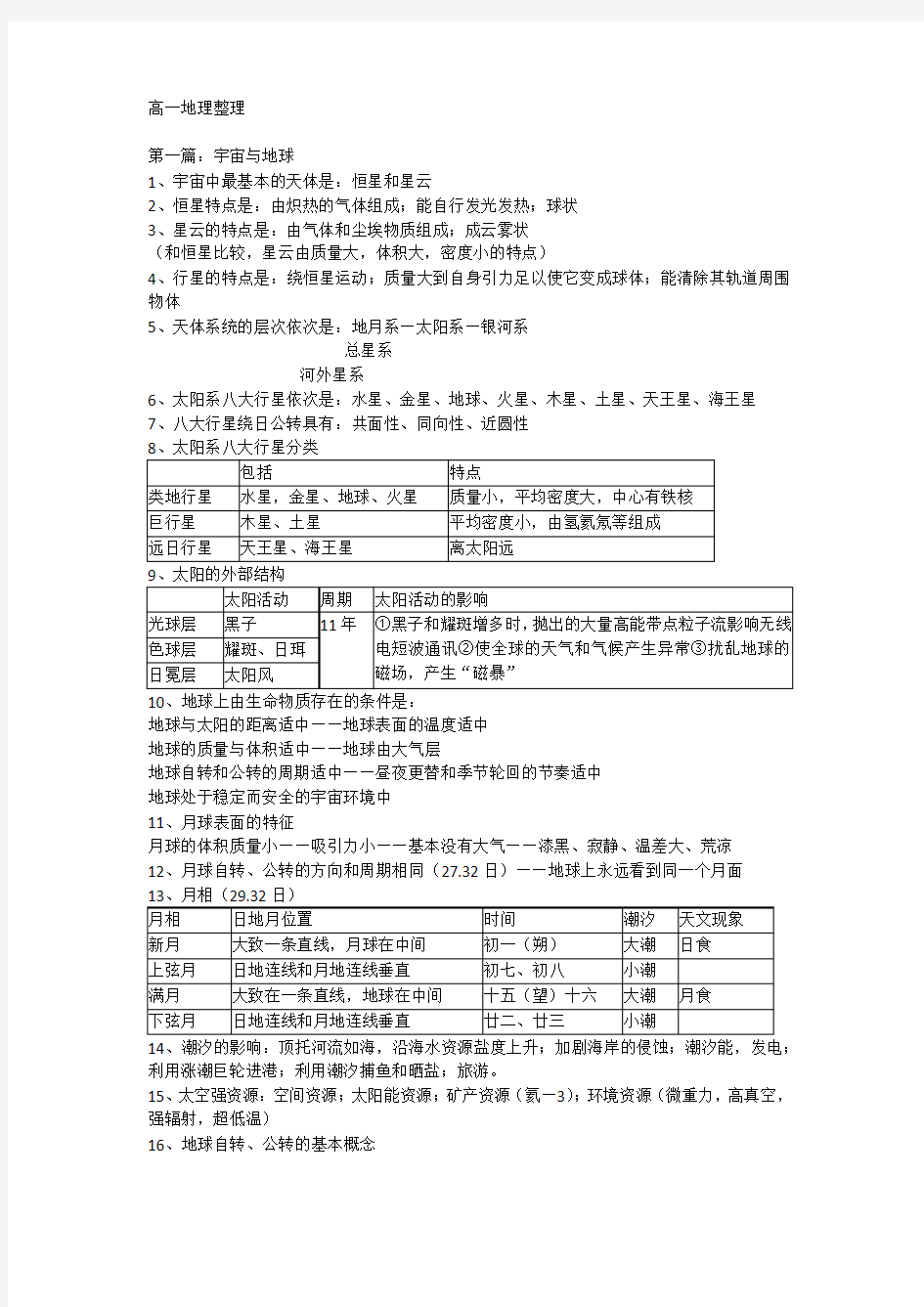 上海市高一地理学业水平考试知识点整理