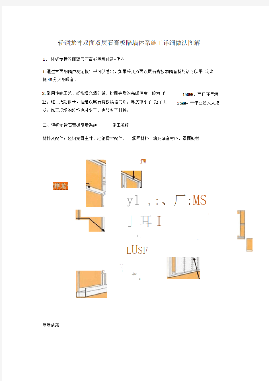 轻钢龙骨双面双层石膏板隔墙体系施工详细做法图解