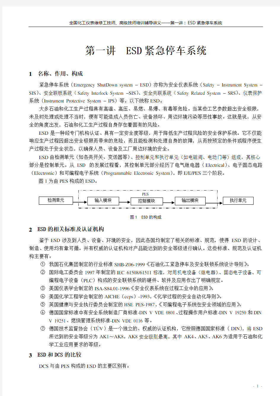 紧急停车系统ESD