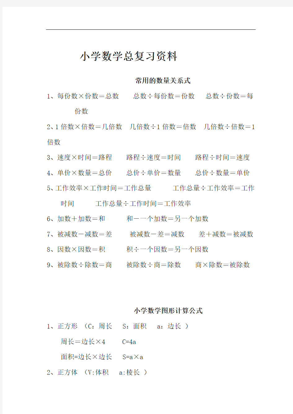 2017年人教版小学六年级数学总复习资料