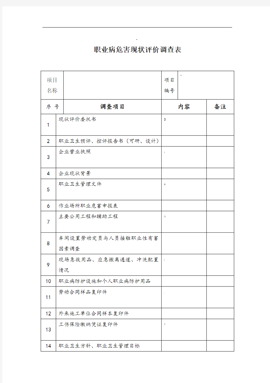 职业病危害现状评价调查表