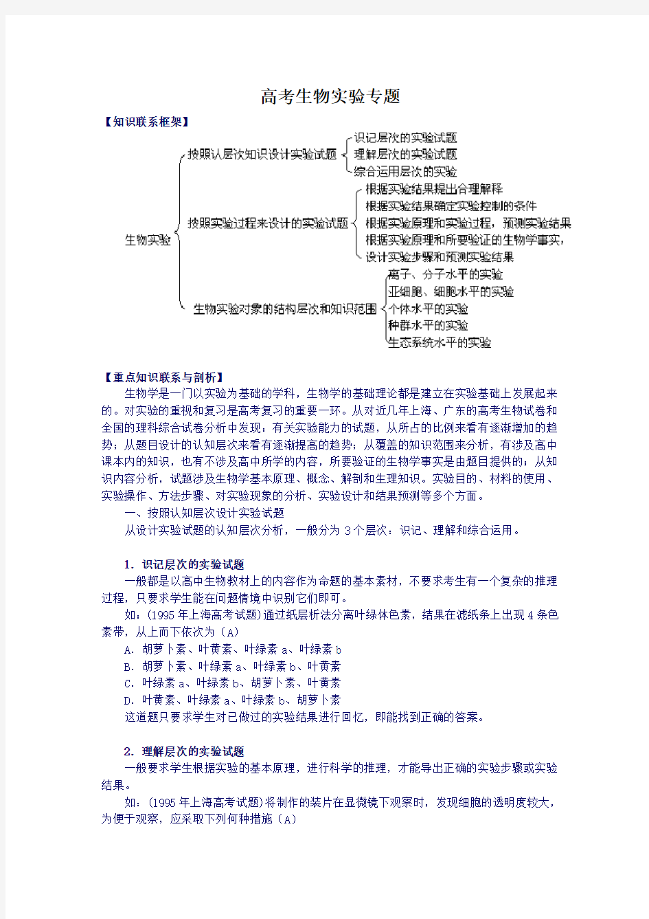 高考生物实验专题复习(完整版)