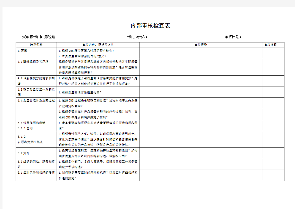 最高管理层-GJB9001C内审检查表