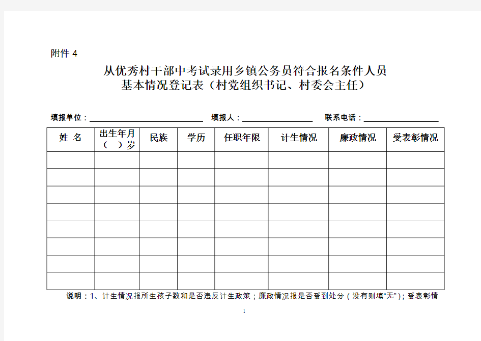 从优秀村干部中考试录用乡镇公务员符合报名条件人员.