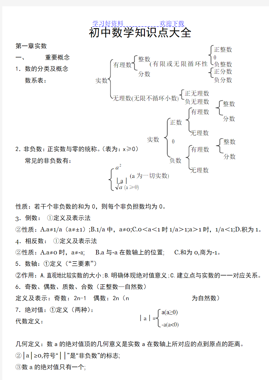 苏教版初中数学知识点整理