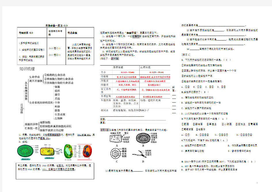 人教版高中生物必修(1)一轮复习资料