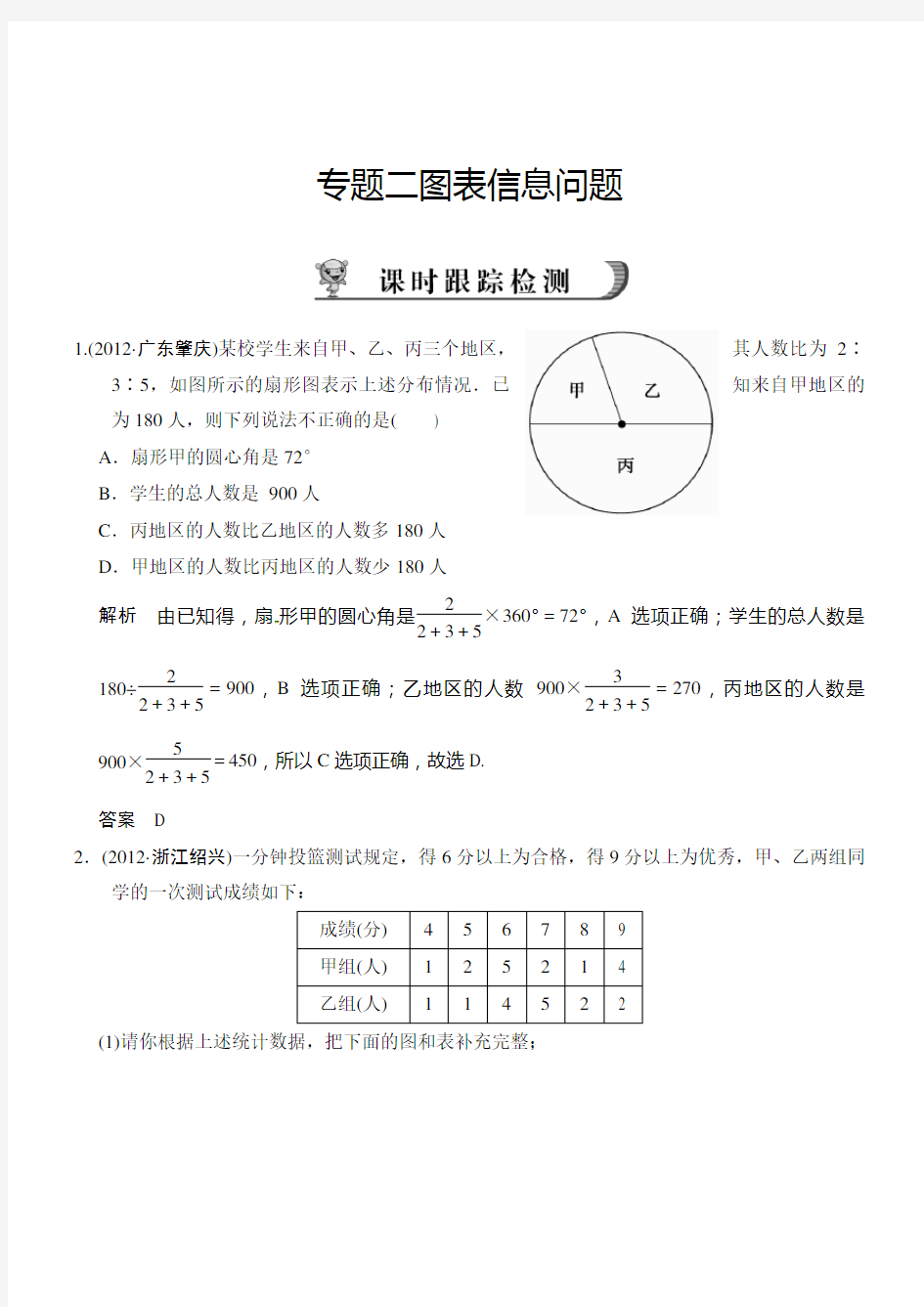 中考数学二轮专题复习试卷图表信息问题