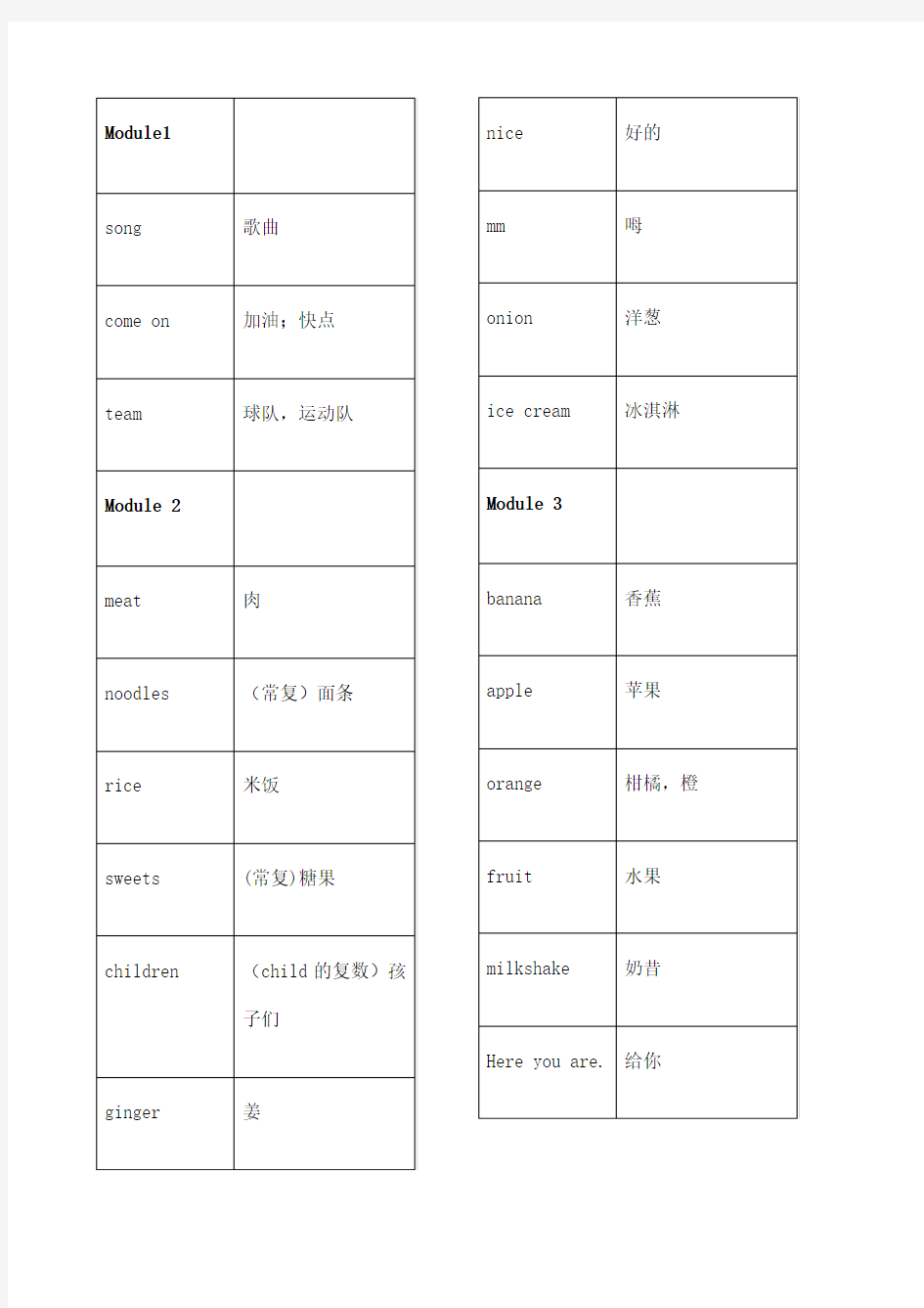 二年级上英语单词表