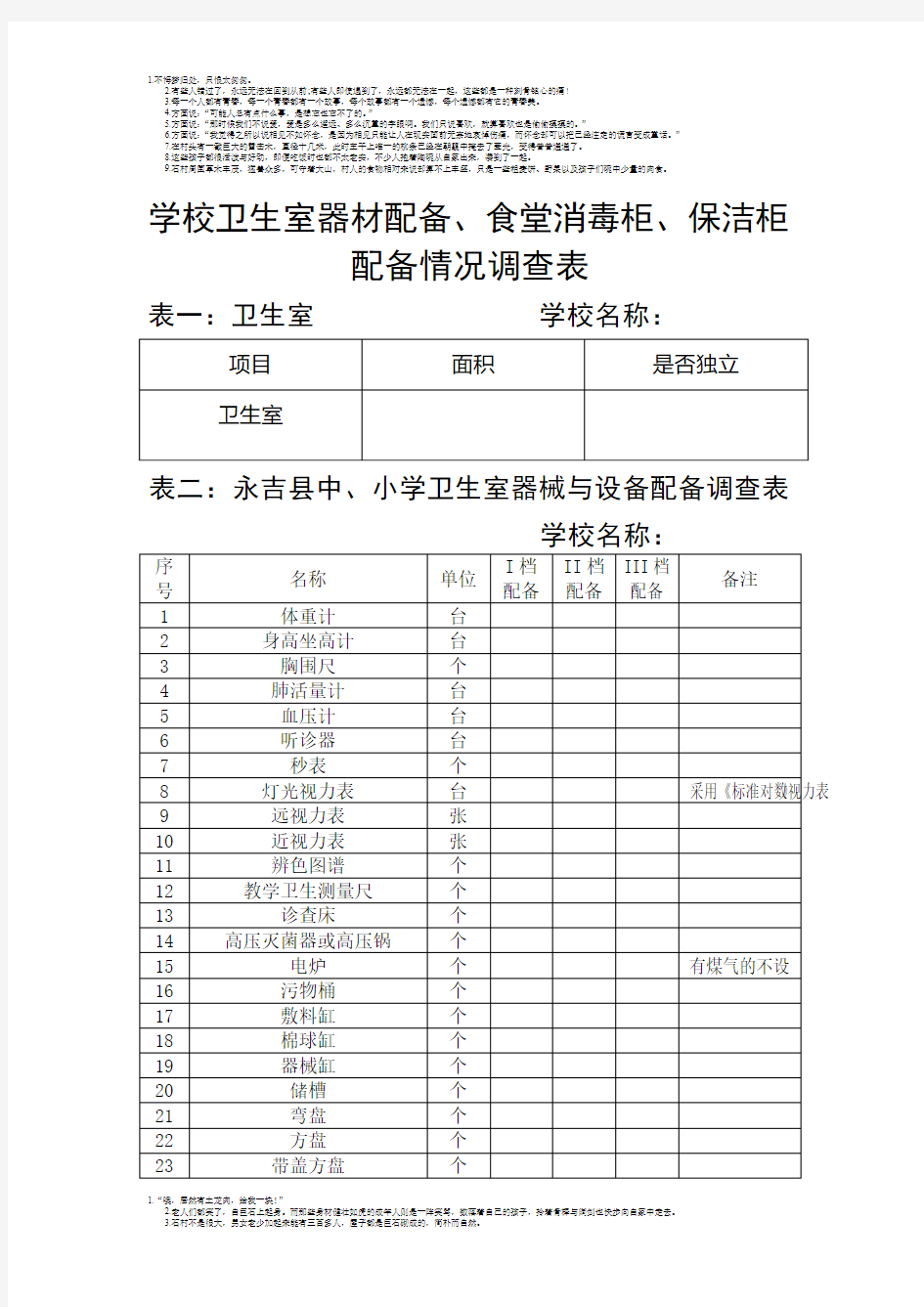 学校卫生室器材配备