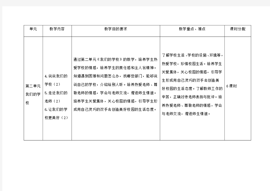 2019—2020第一学期三年级部编版统编版道法教学计划