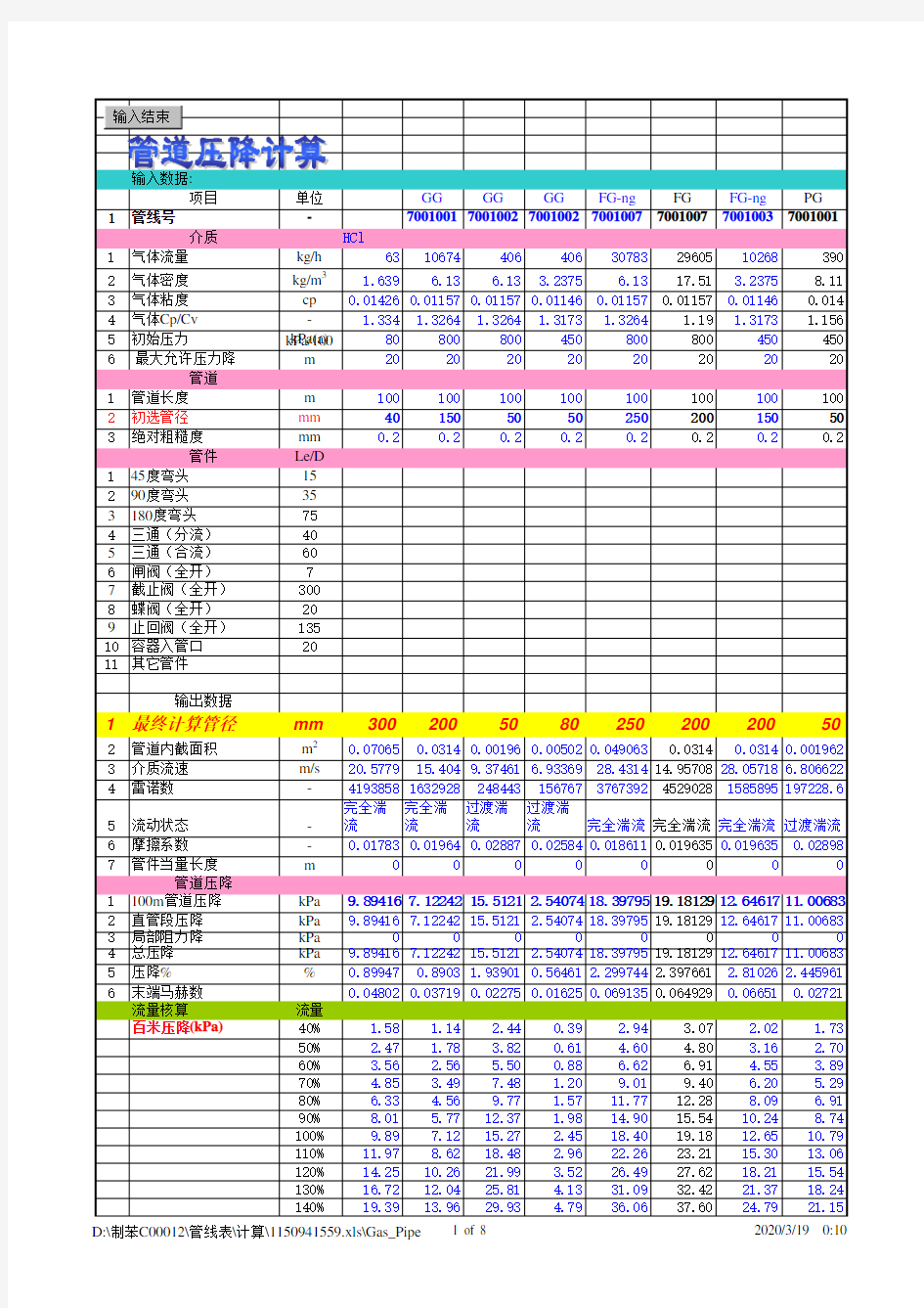 实用管道压降计算程序EXCEL版