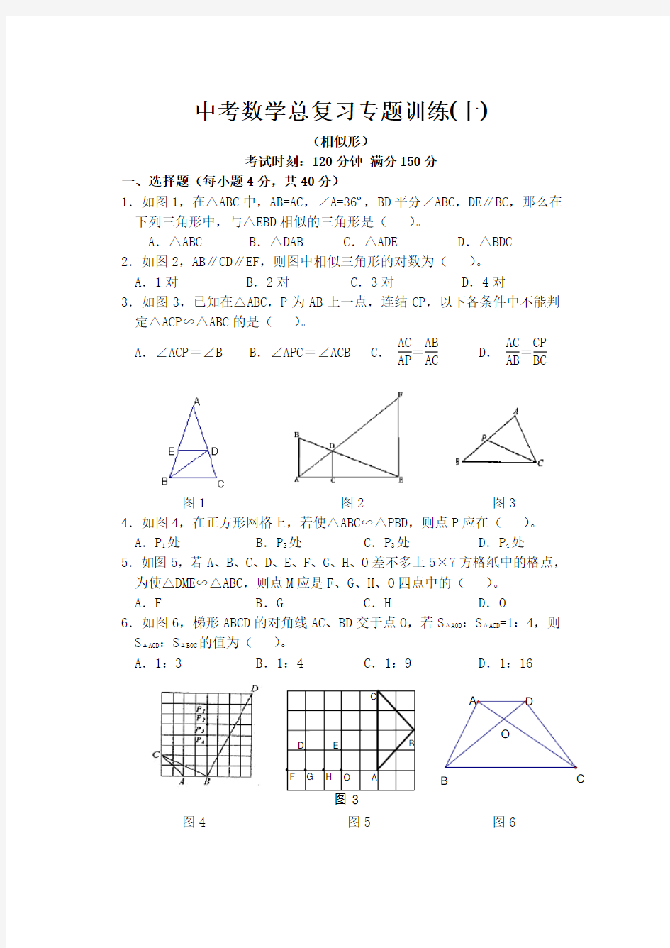 中考数学总复习专题训练(十)
