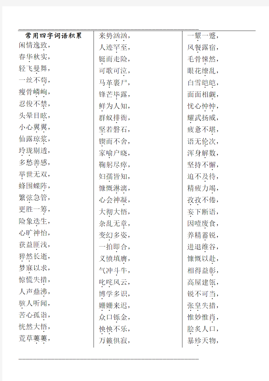 初中语文常用四字词语积累复习课程