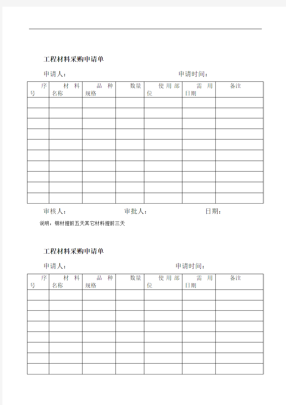 工程材料采购申请单