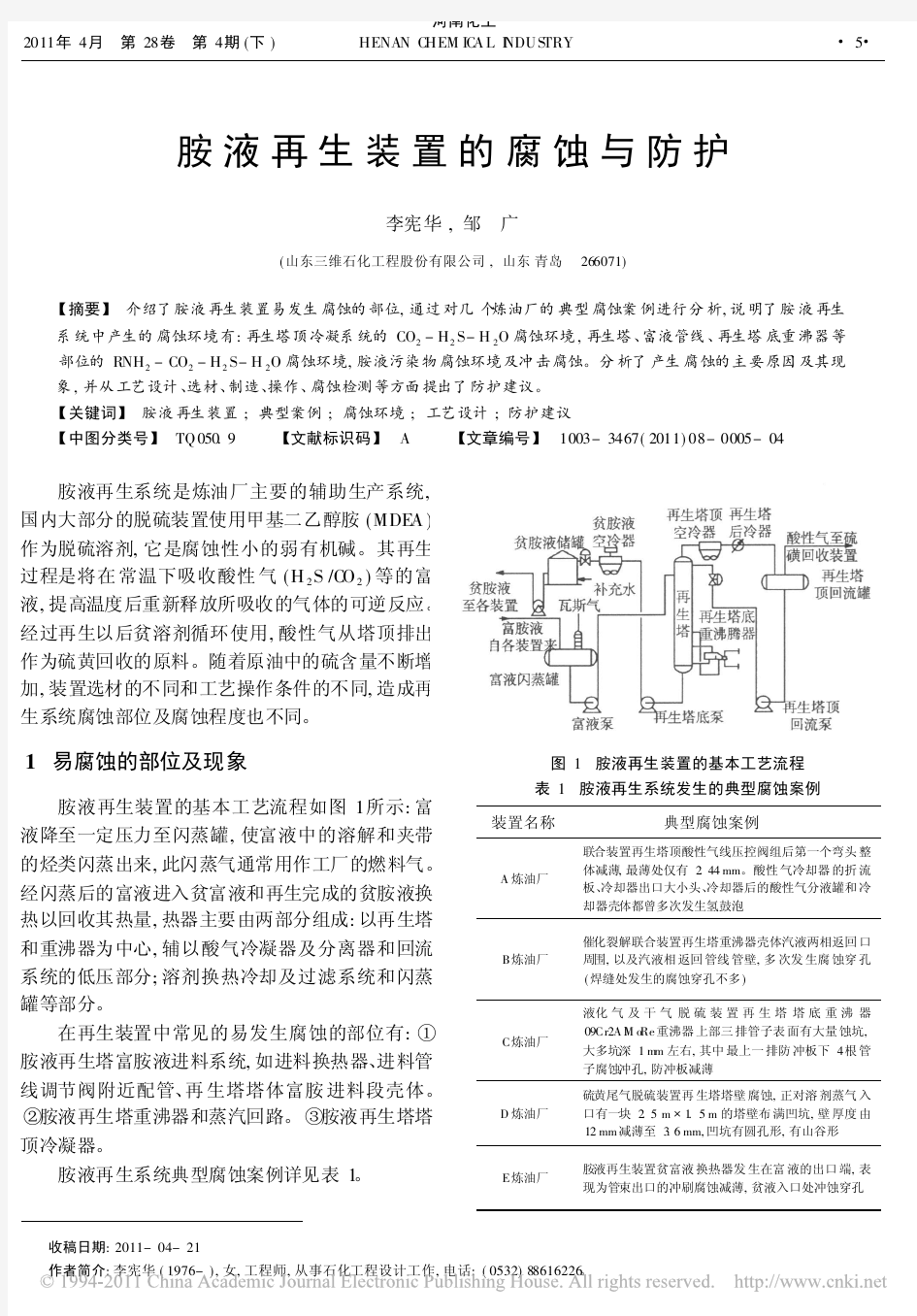 胺液再生装置的腐蚀与防护