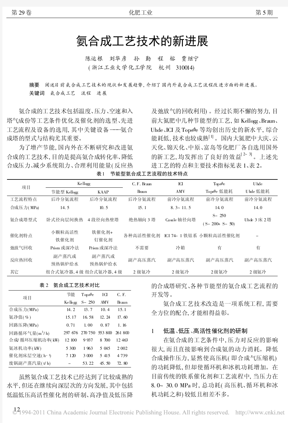 氨合成工艺技术的新进展