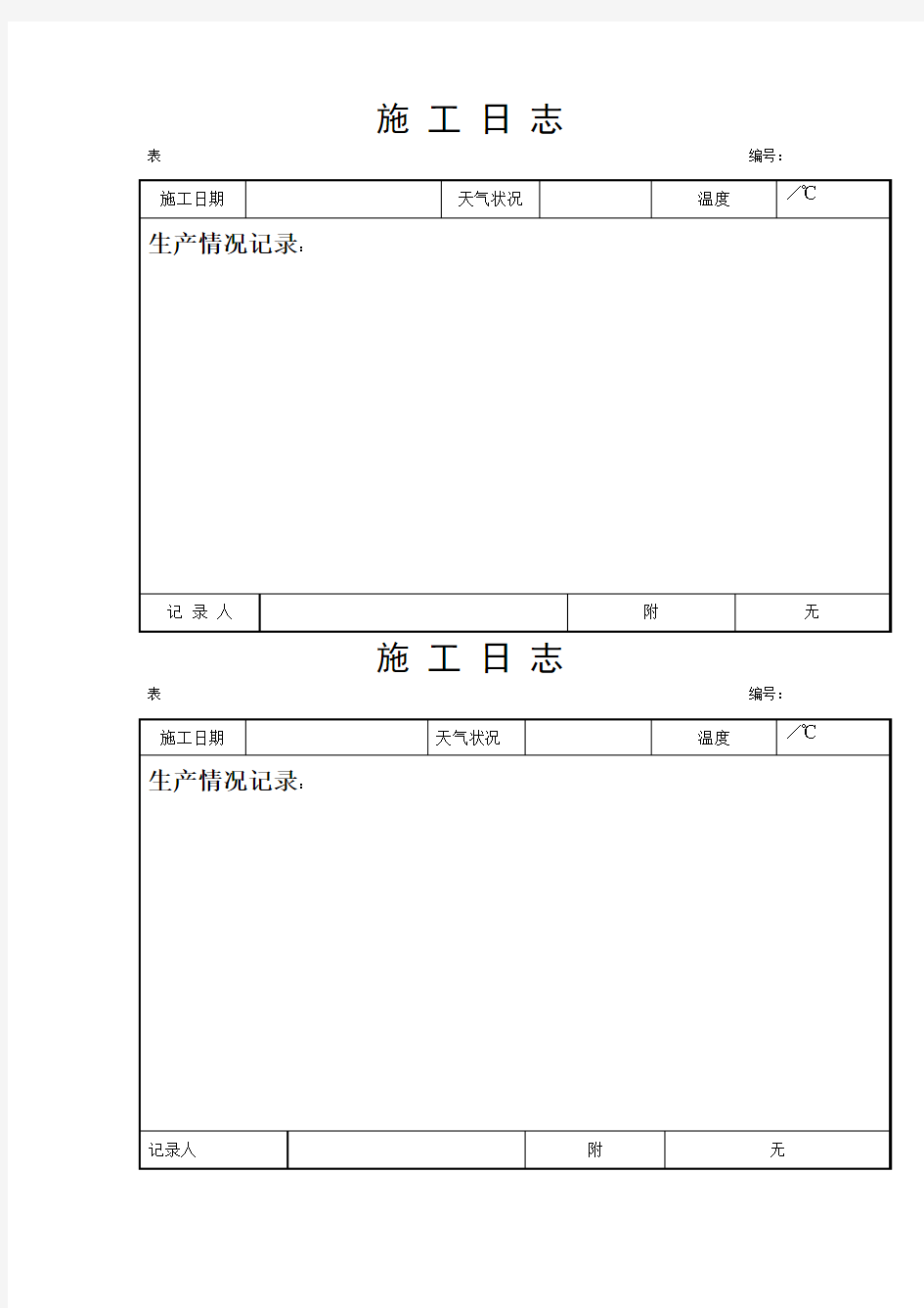 施工日志表格 ——样本