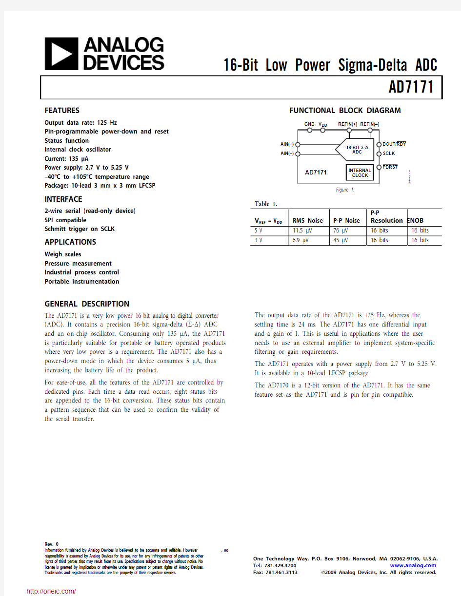 AD7171BCPZ-500RL7;AD7171BCPZ-REEL7;EVAL-AD7171EBZ;中文规格书,Datasheet资料